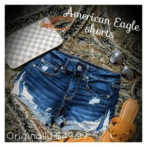 AE Distressed Dark Denim Jean Shorts